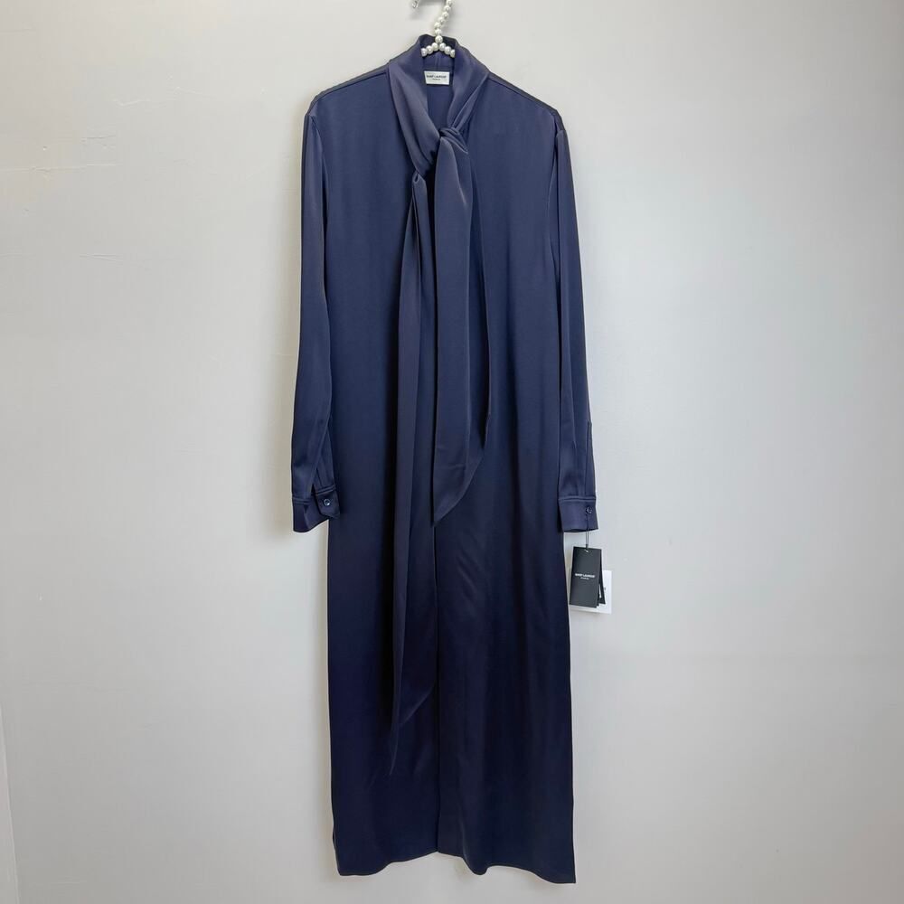 Saint Laurent Shirt Envers Crêpe Marine Foncé Dress – New With Tags 🔅